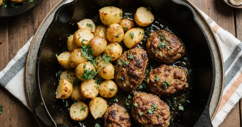 Easy Garlic Butter Beef Bites & Potatoes.