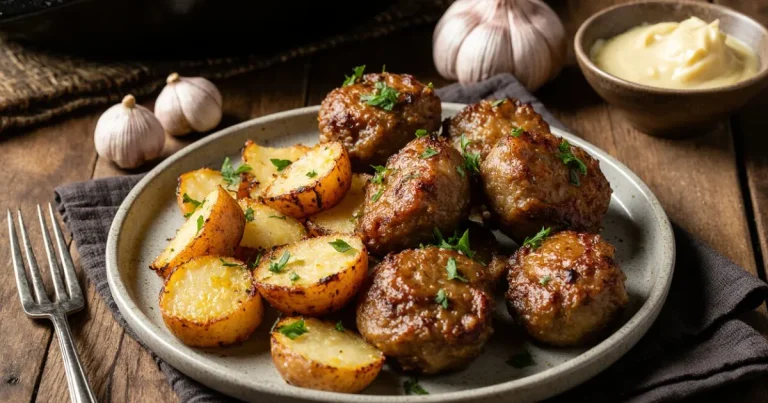 Easy Garlic Butter Beef Bites & Potatoes.