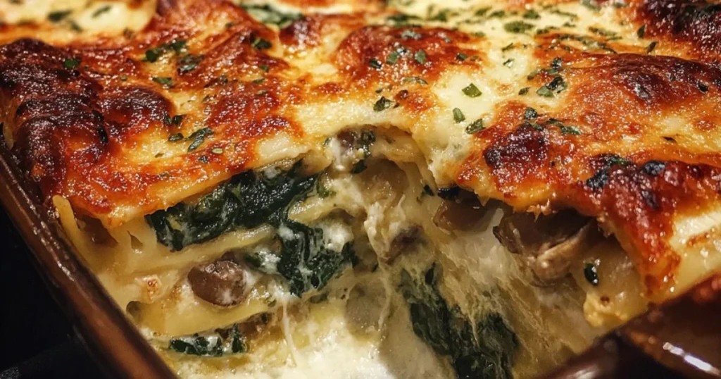 Creamy Spinach and Mushroom Lasagna