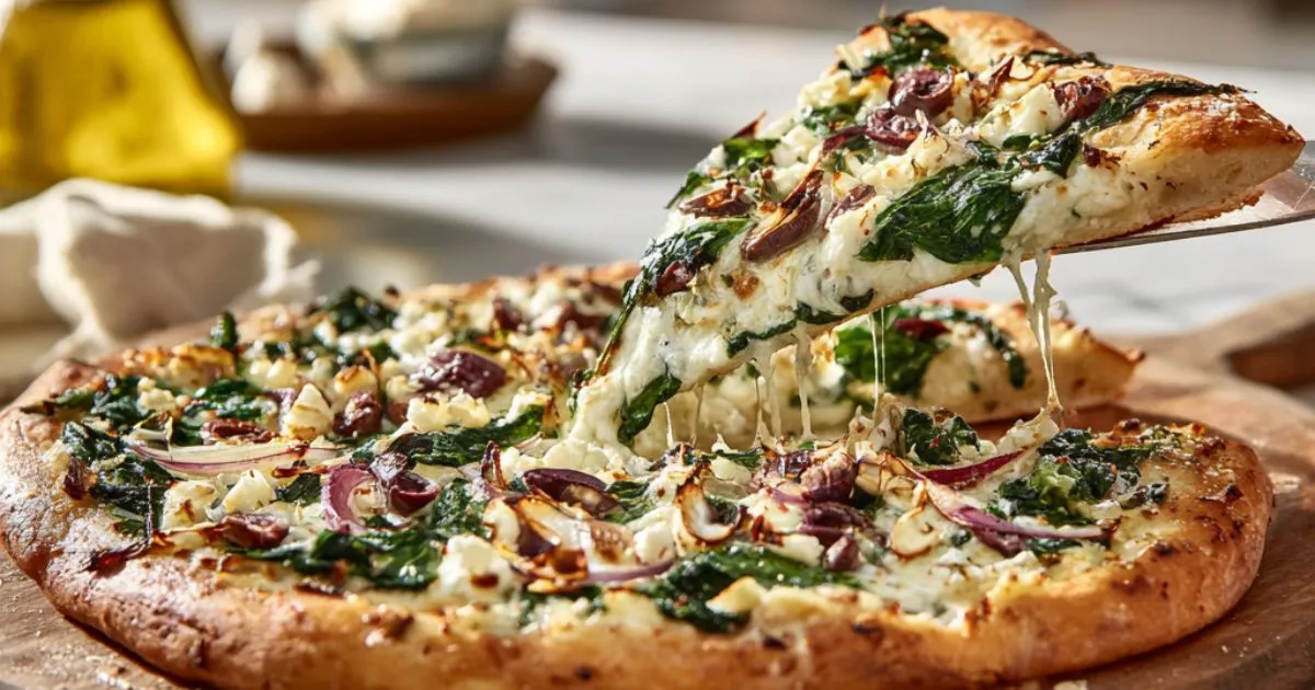 Greek Roasted Garlic Spinach White Pizza Delight
