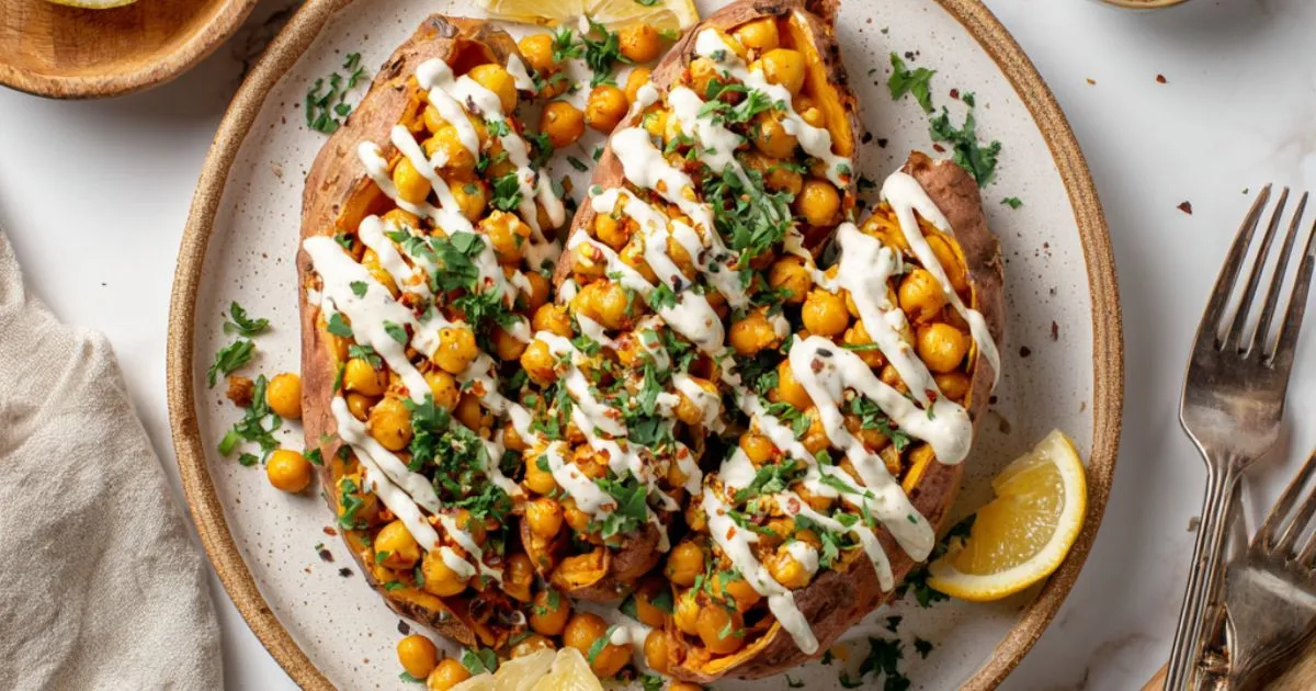 Chickpea Stuffed Sweet Potatoes