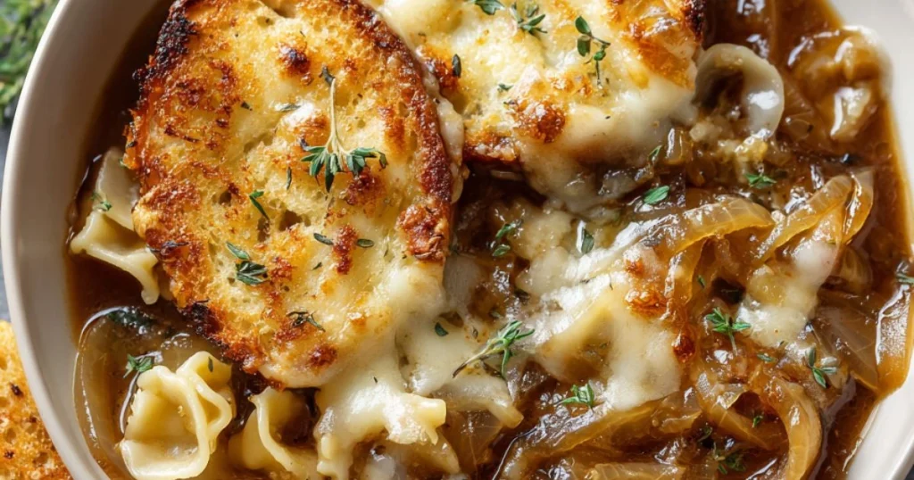 French Onion Pasta Bowl Soup Recipe