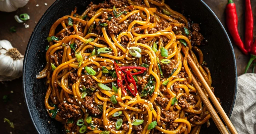 Mongolian Ground Beef Noodles