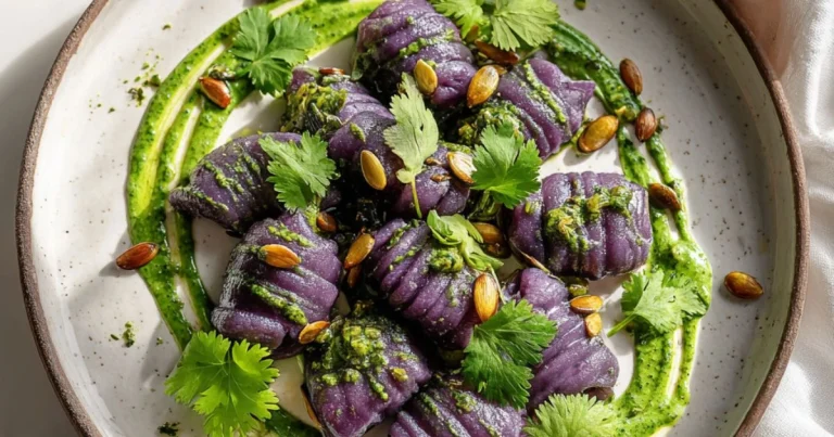 Vegan Purple Gnocchi with Cilantro Lime Chutney