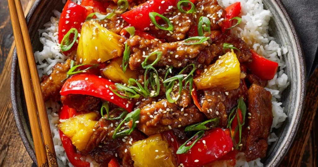 Teriyaki Soy Curls with Pineapple and Bell Pepper
